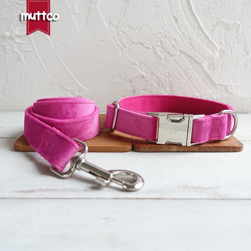 MUTTCO Pet Dog Collar & Leash Set - Double Layer Thick Pink Velvet UDC-146 XS
