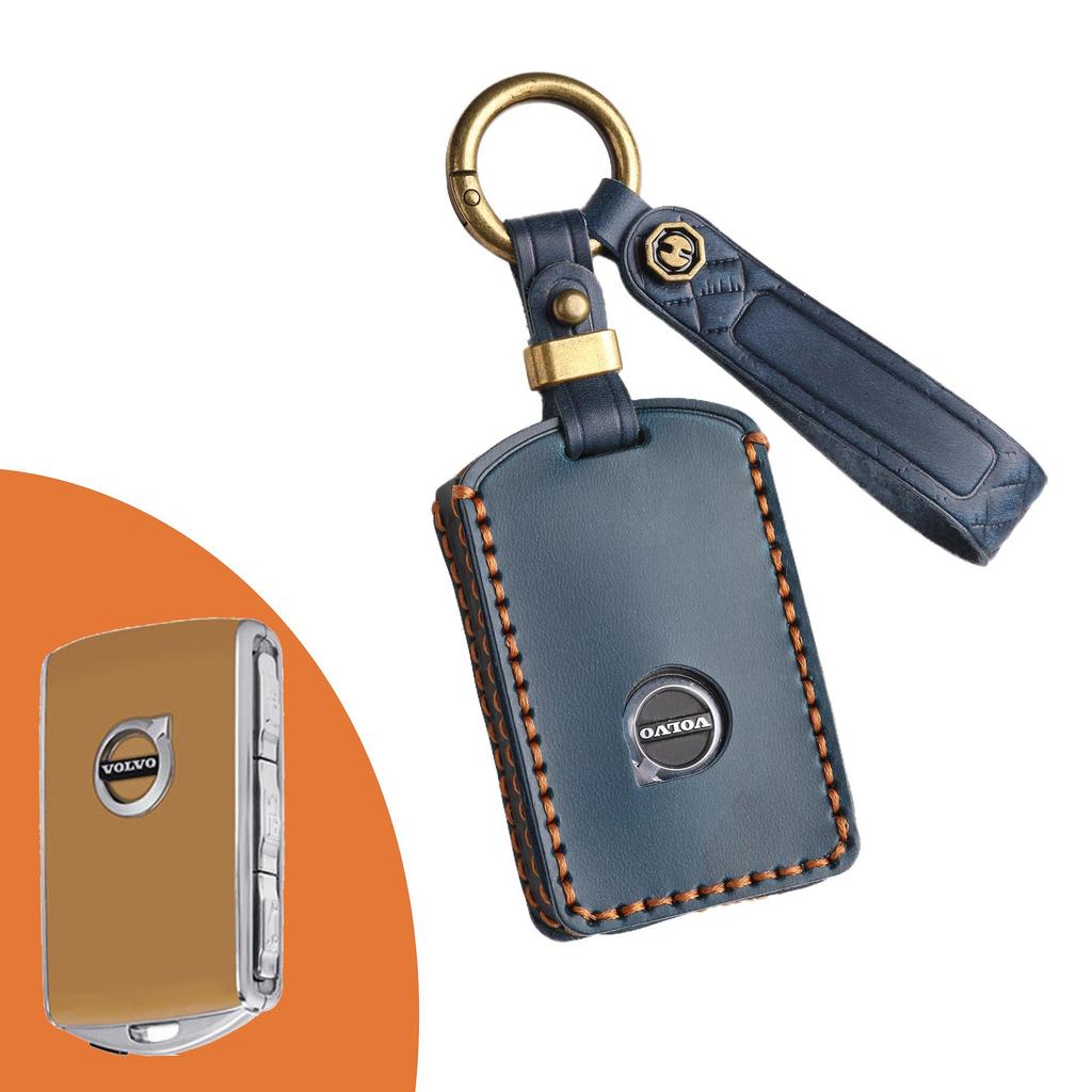 Volvo Key Cover - Crazy Horse Genuine Leather, First Layer Cowhide Shell, Special Car Key Bag with Buckle