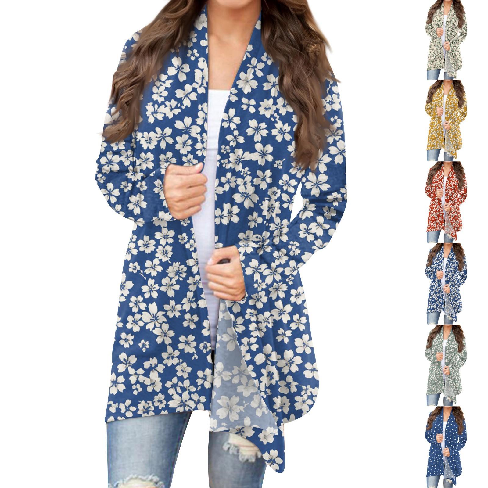 

Women s Fashion Casual Retro Print Mid-Length Cardigan Jacket S