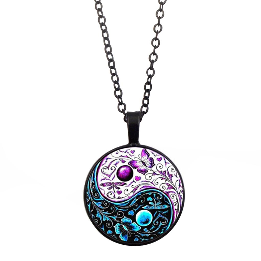 Women Vintage Necklace Contrast Color Tai Contrast Color Tai Pendant Girls Sweater Neck Chain Jewelry - Silver