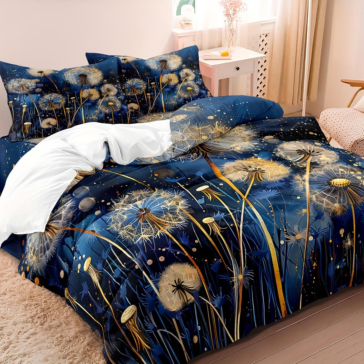 3pcs Dandelion Down Comforter Set 1*Duvet Cover, 2*Pillowcases Core Not Included Soft and Breathable Dandelion Print Bedding Kit (135x200cm)