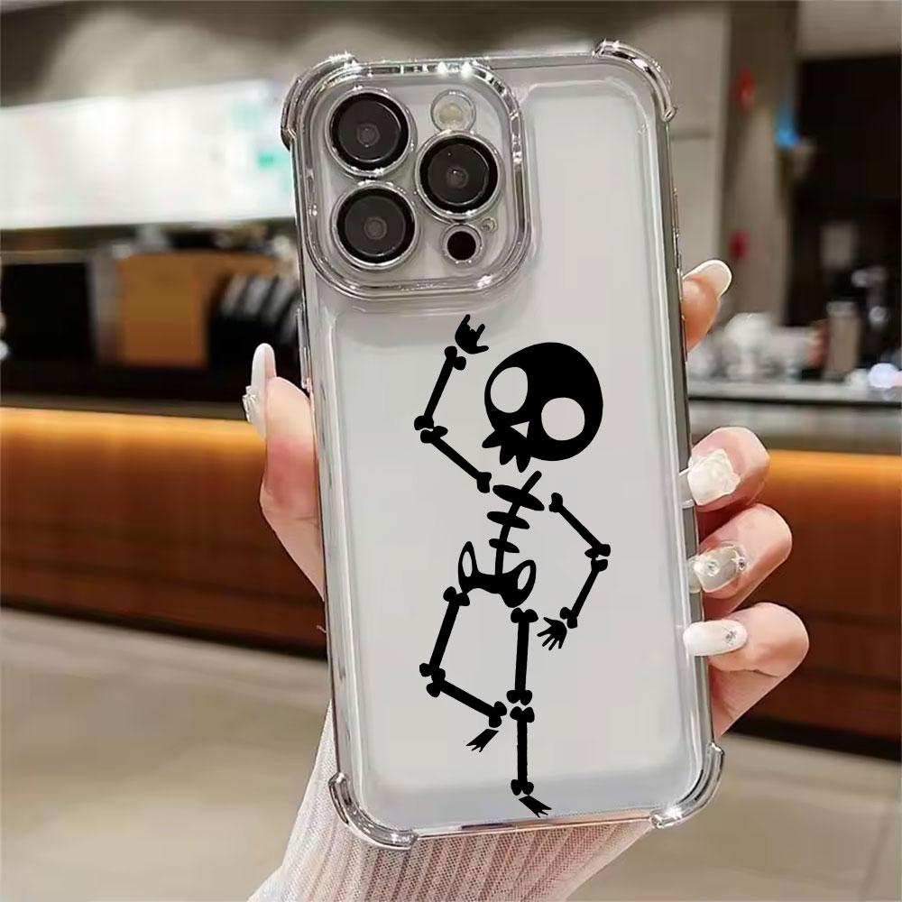 Black Skull Cute Phone Case for iPhone 17E 11 13 15 16 17 Pro Max 14 Plus 17Air 16E 13 Pro 12 17Pro Soft Shockproof Clear Cover
