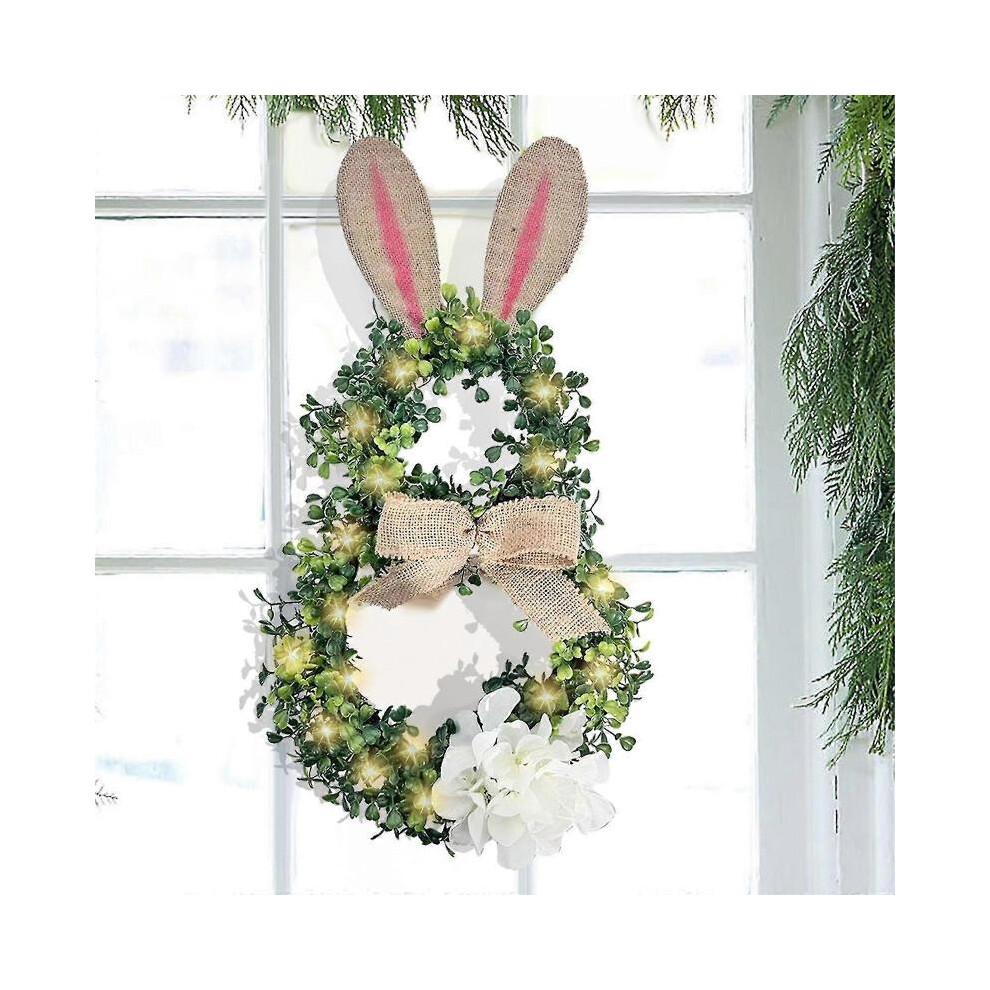 Easter Wreath for Front Door Bunny-Shaped with LED Wreath Wreath Hydrangea Easter Spring Easter Decoration Door Wreath Front Door Wall Window Home Dec