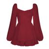 Women's Square Neck Long Sleeve Solid Romper High Waist Ruffled Layered Playsuit