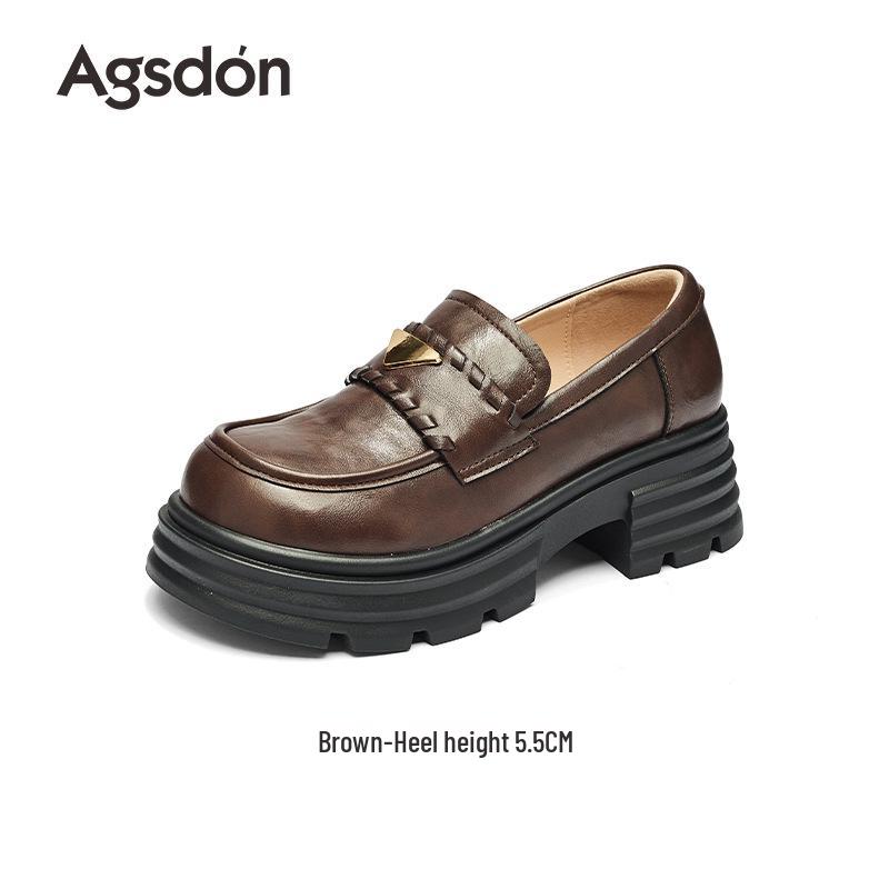 Augusden Women's Brown Loafers 2025: Stylish Autumn/Winter JK Leather Shoes in British Style