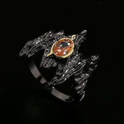 Punk Style Inlaid Amber Zircon Womens Ring Creative Black Gold Jewelry Irregular Branch Shape Party Ring