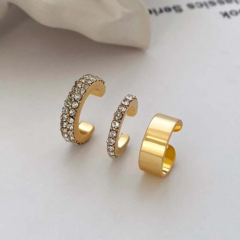 Fashion Zircon Double-layer Ear Cuff No Piercing Earring 2023 Trendy Punk Unique Metal Geometric Ear Clip for Women Jewelry