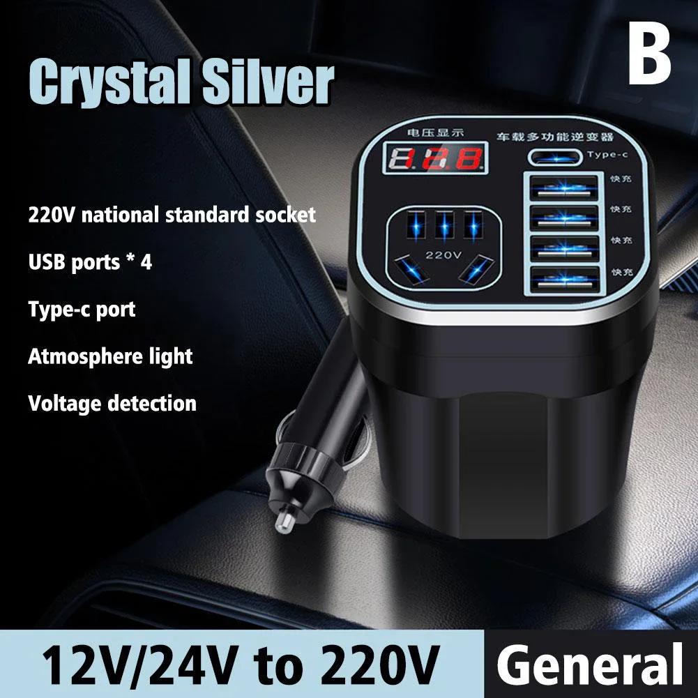 Car Power Inverter 12V/24V TO 220V Voltage Converter 4USB Ports Charger Socket Auto Power Inverters MAX 200W
