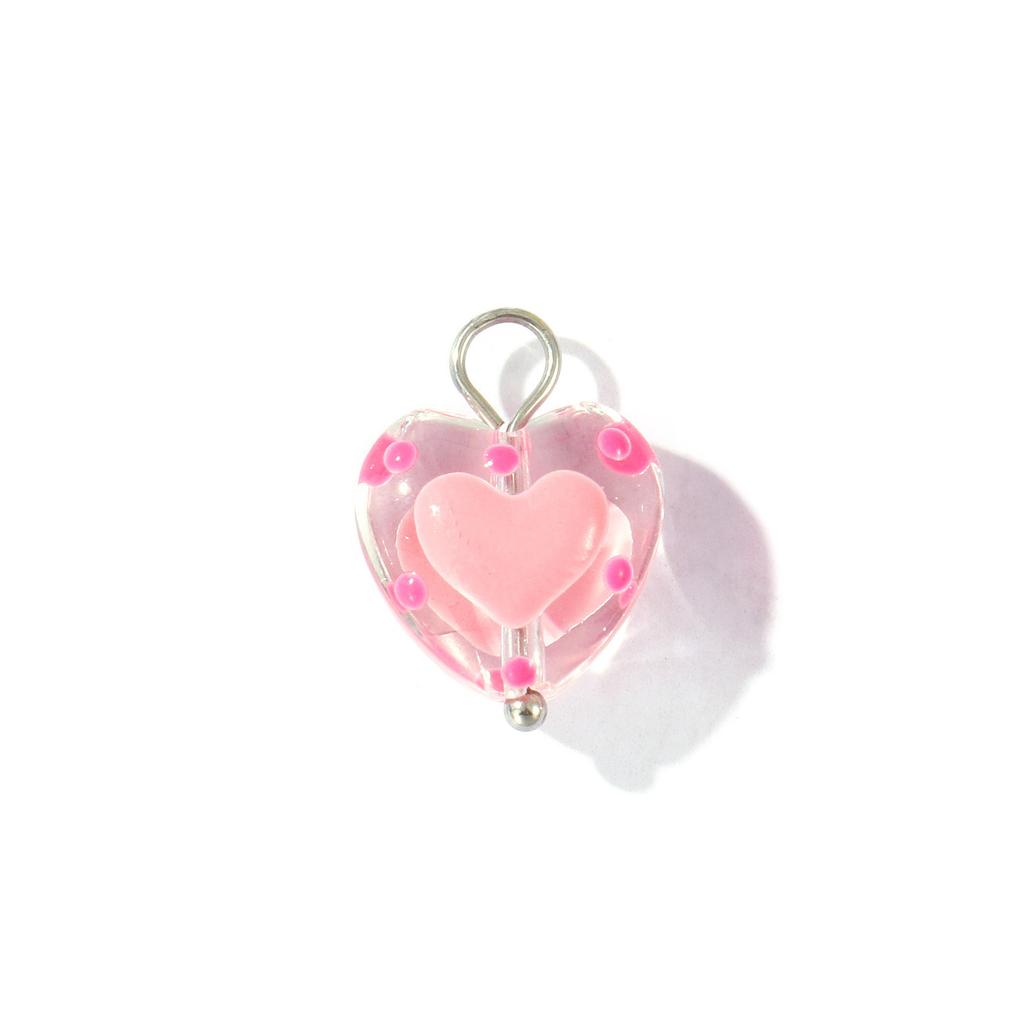 2 Pcs Resin Heart Valentine's Day Charms Enamel Hearts Dot 304 Stainless Steel Pendants Pendants For DIY Necklace 17mm x 12mm