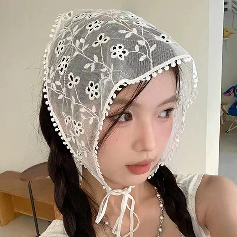 Sweet Triangle One-Piece Belted Overlap Lace Skirt Apron  Lace Trim Half Skirt Butt Curtain Spring Headscarf Accessories