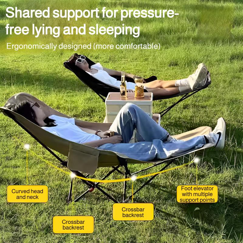 Portable Folding Camping Reclining Four-Speed Adjustable Outdoor Sit or Lie Moon Chair with Leg Rest Lunch Break Chair