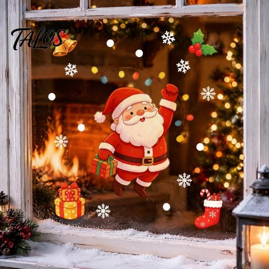 Durable PVC Window Film for Holidays Santa Claus Christmas Static Clings, Glass Stickers with Snowflake Bear Festive Wall Art Party Bell Patterns,