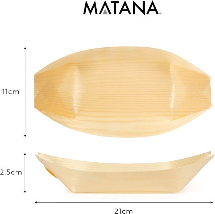 Coupelles en bois - matana - 100 bateaux en bambou - écologiques - 22x11cm - biodégradables