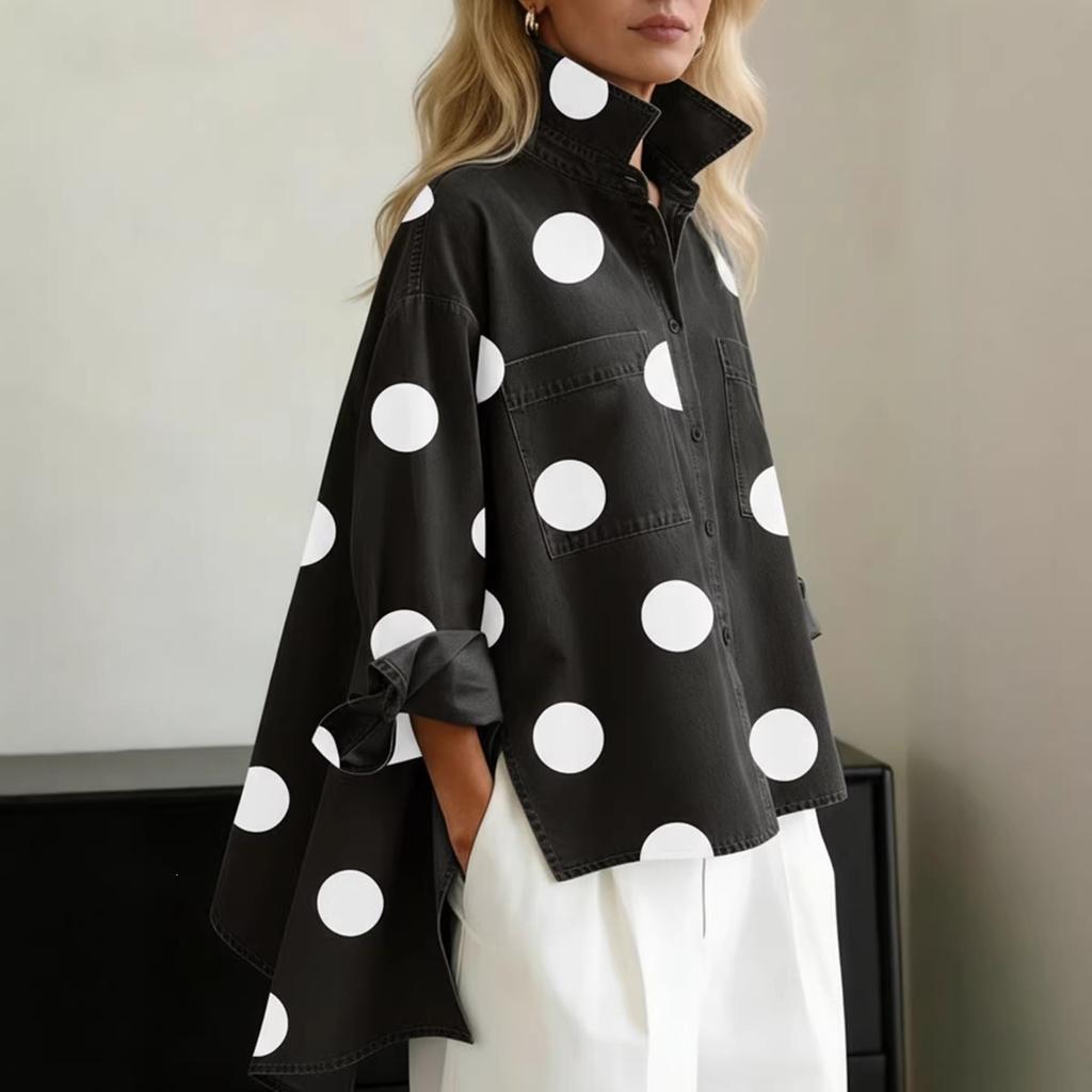 European and American cross-border 2026 printed imitation denim stand-up collar casual shirt