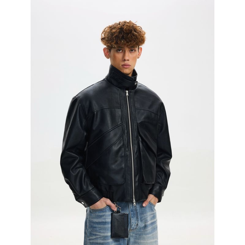 Cabbage Coke American Retro Motorcycle Winter Leather Jacket Cotton Coat for Men and Women Trendy High-End Cool Stand Collar Pu Leather Jacket