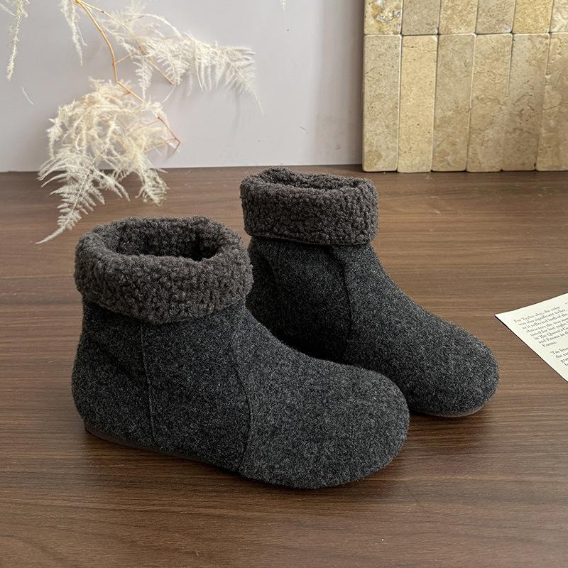 Women's soft elastic thick sole winter fur one warm cold padded snow boots non-slip wear casual sports cotton boots