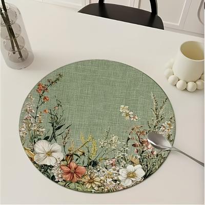 Round Retro Floral Placemat, Rustic Style Table Mat, Waterproof Home Kitchen Dining Table Decoration Accessories