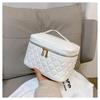 Stylish Quilted PU Makeup Bag Portable Cosmetic Organizer Travel Toiletry Pouch Black