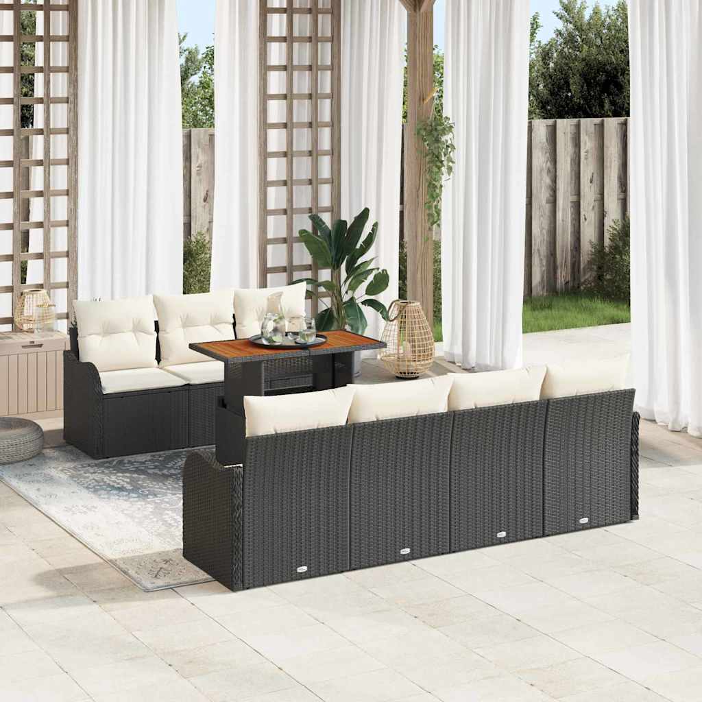 Garden Sofa Set with Storage 8 pcs Black Poly Rattan