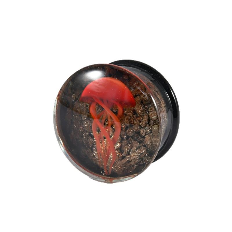 Unique Jellyfish Pattern Glass Ear Stretcher Handcrafted Expander Body Piercings Suitable for Comfortable All Day Wear