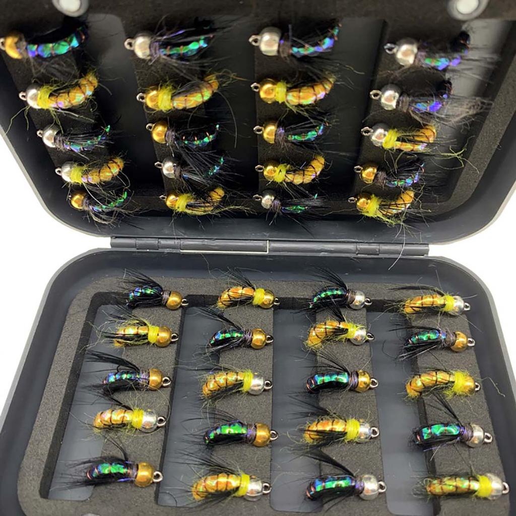 25Pcs/Box Fishing Lure #8 Realistic Bionic Artificial Humpy Fly Yellow/Black Lure Bait Fishing For Trout Fly Flies Bait Lures