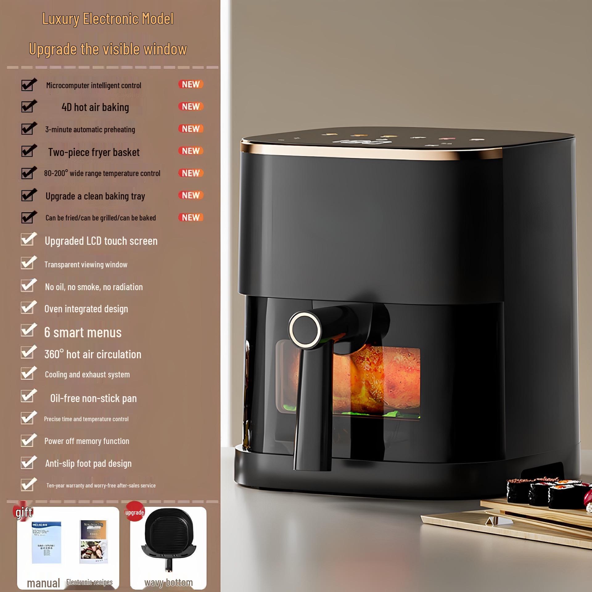 

Elegant Multifunctional Oil-Free Electric Air Fryer with Diamond Design