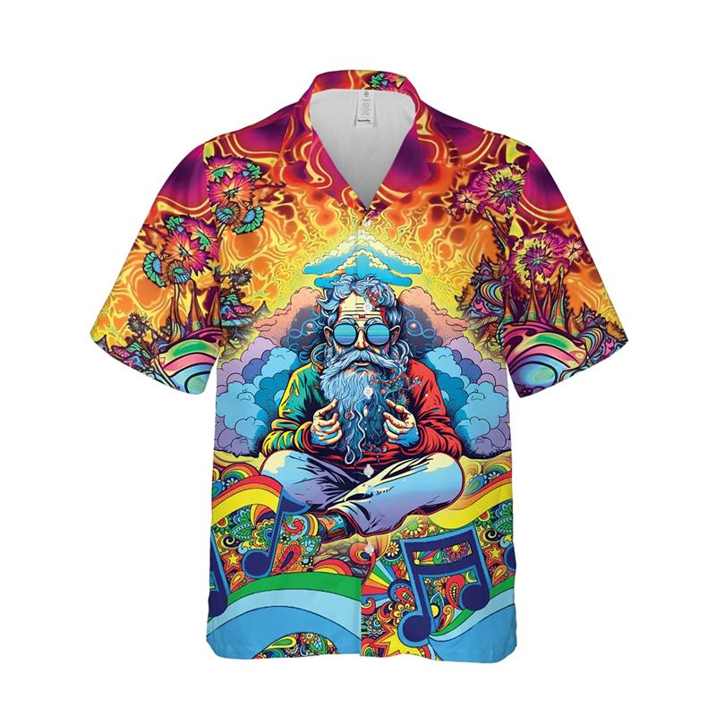 Psychedelic Mushroom Graphic Hawaiian Shirts Men Kids Casual Short Sleeves Summer Vacation Lapel Blouse Button Down Shirt