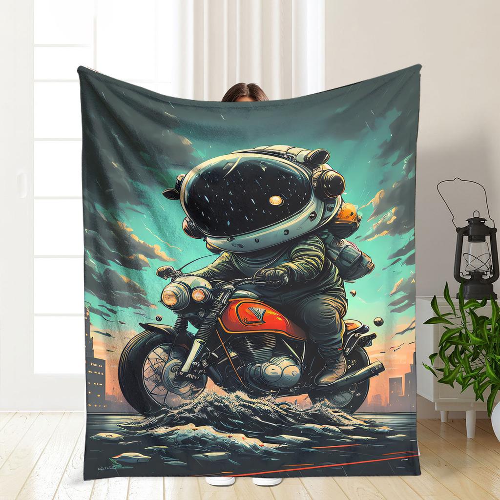 Cyber Space Motorcycle Theme Flannel printed blanket suitable for all seasons suitable for living room office sofa and travel