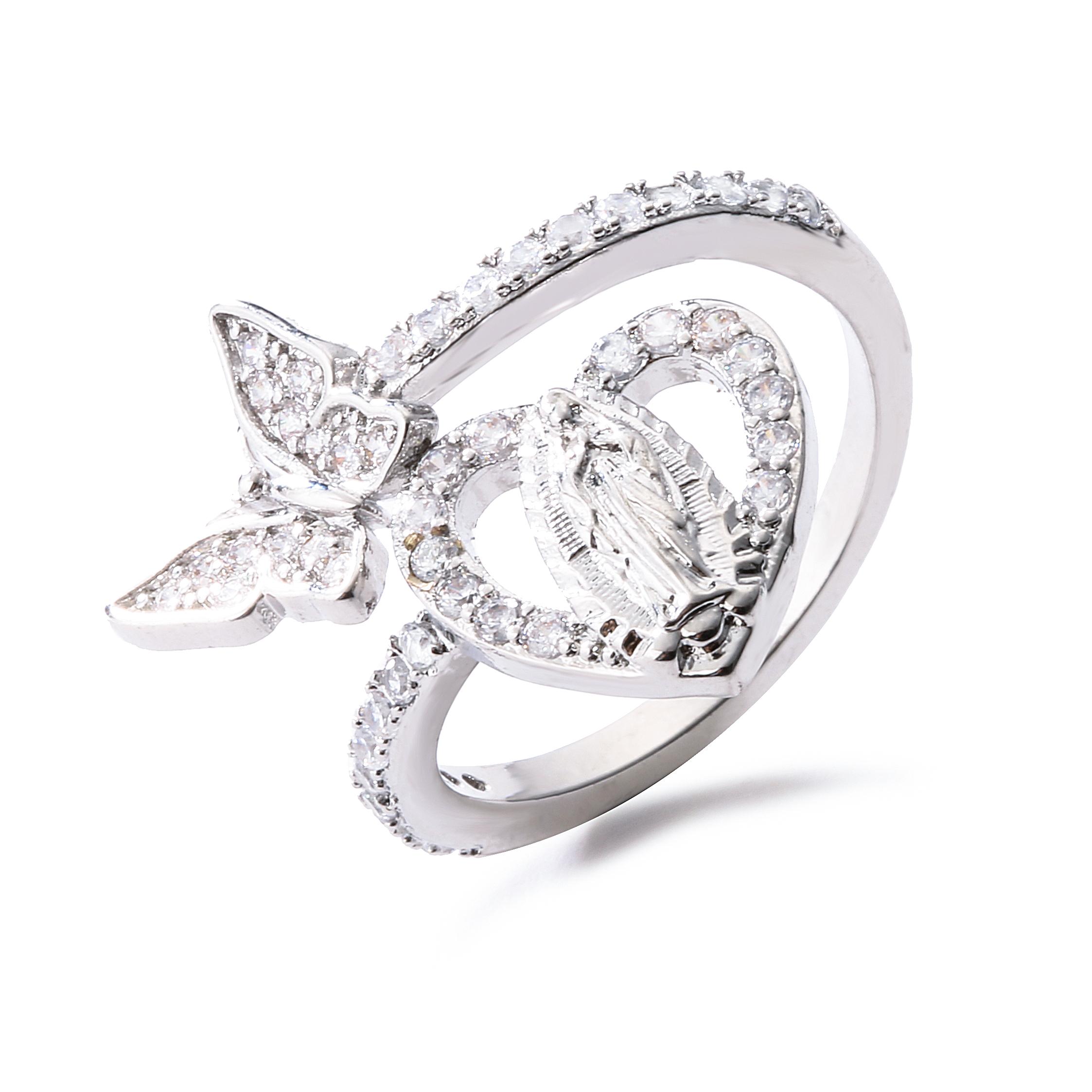

HECHENG,Vinatge Virgin Mary Open Ring For Women Personality Butterfly Heart Wholesale Fashion Party Zircon Gift Adjustable мідний