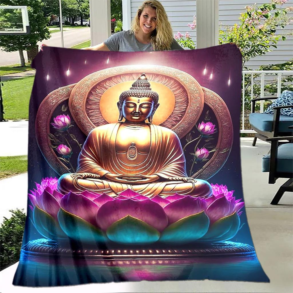 Coperta in Peluche Buddha Sakyamuni Bodhisattva Guanyin del Buddismo, Coperta in Flanella Coperta Plaid per Soggiorno Camera da Letto Letto Divano Preghiera