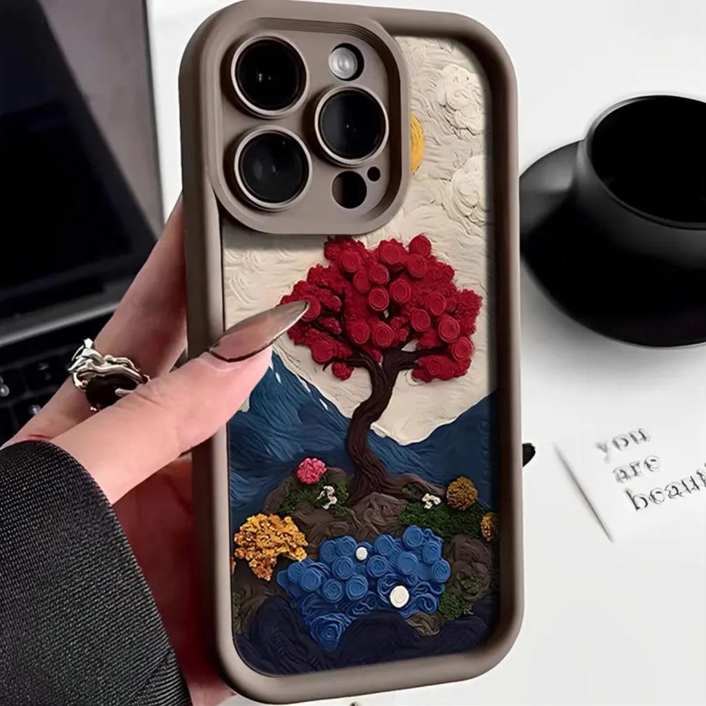 Oil Painting Mountains and Rivers Flowers iPhone17Promax Mobile Phone Case Ladder for Apple 16promax All-inclusive Tianyan