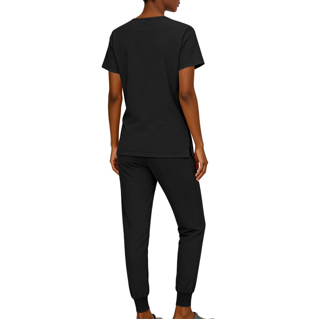Women's Short Sleeved Color Round Neck Pocket Top Pants Work Clothes Two Piece Set