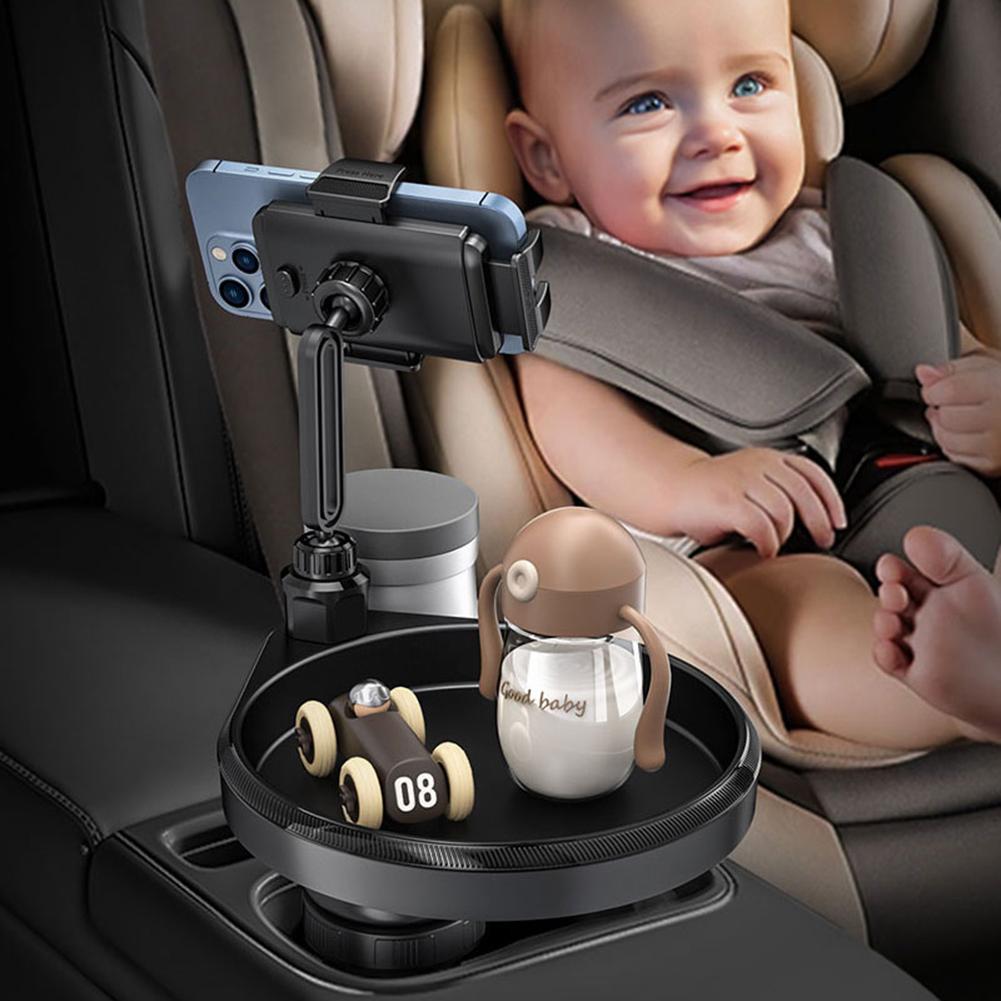 4-in-1 Automotive Cup Holder Attachable Tray with Phone Holder Car Organizer 2 Cup Holders Road Trip Essentials Car Accessories