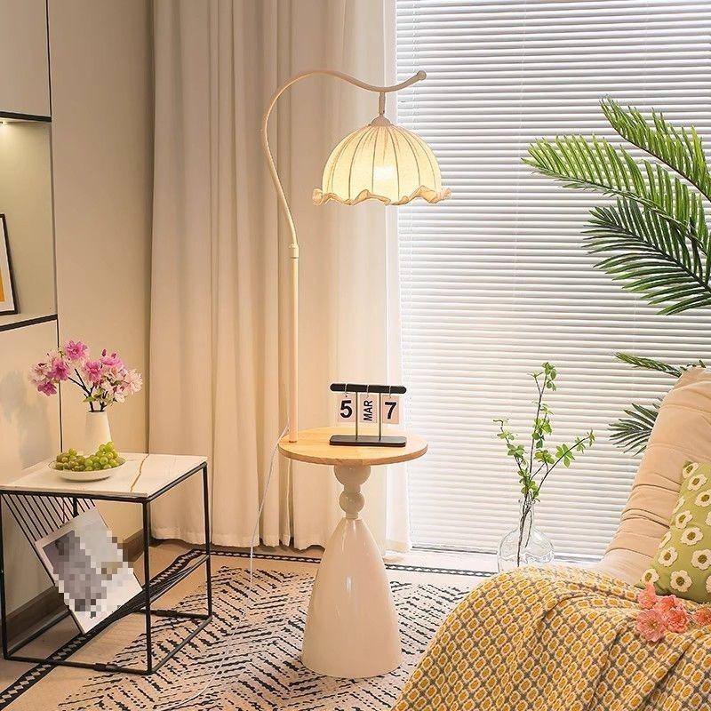 Cream Floor Lamp with Storage: Sofa-Side Coffee Table & Bedside Decor