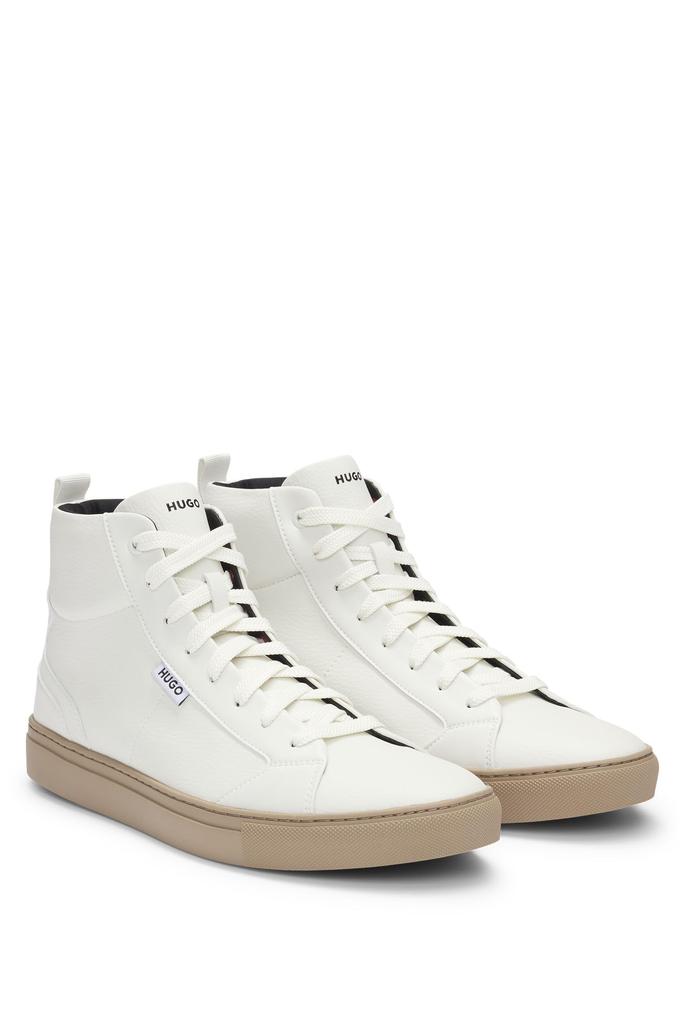 HUGO Grained Faux Leather Size White High-Top Sneakers, Men's 42,