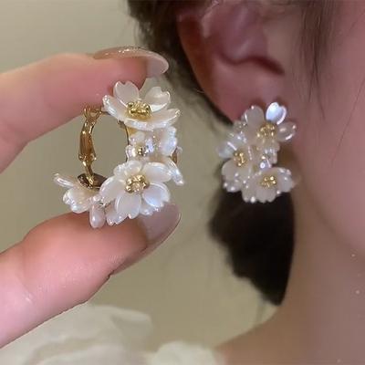 Hot Sale Of The Season Korean Pearl Petal Earrings Elegant Personality Large Atmosphere Heart Shaped Exquisite Ear Zircon Fa...