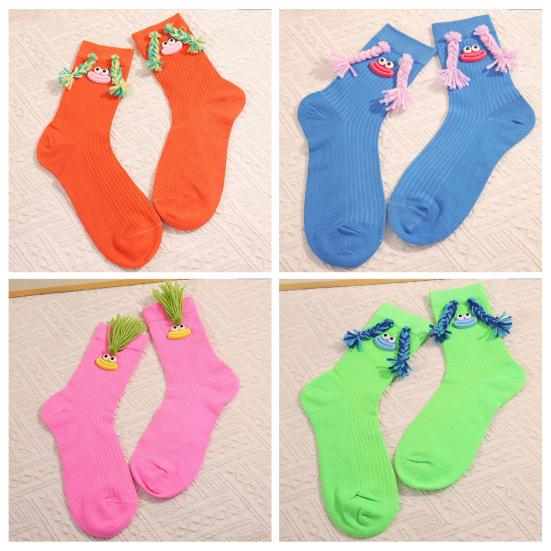 Funny Cartoon Socks Crazy Silly Socks with Braids Women Men Crew Socks with Sausage Lips Eyes for Party Daily Wear Birthday Festive Gifts