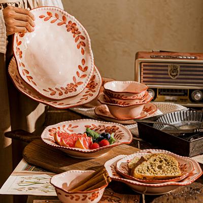 Caramel Cinnamon Style Tableware Pink Lace Plate Straw Hat Bowl Household Ceramic Bowl High Value Bowl