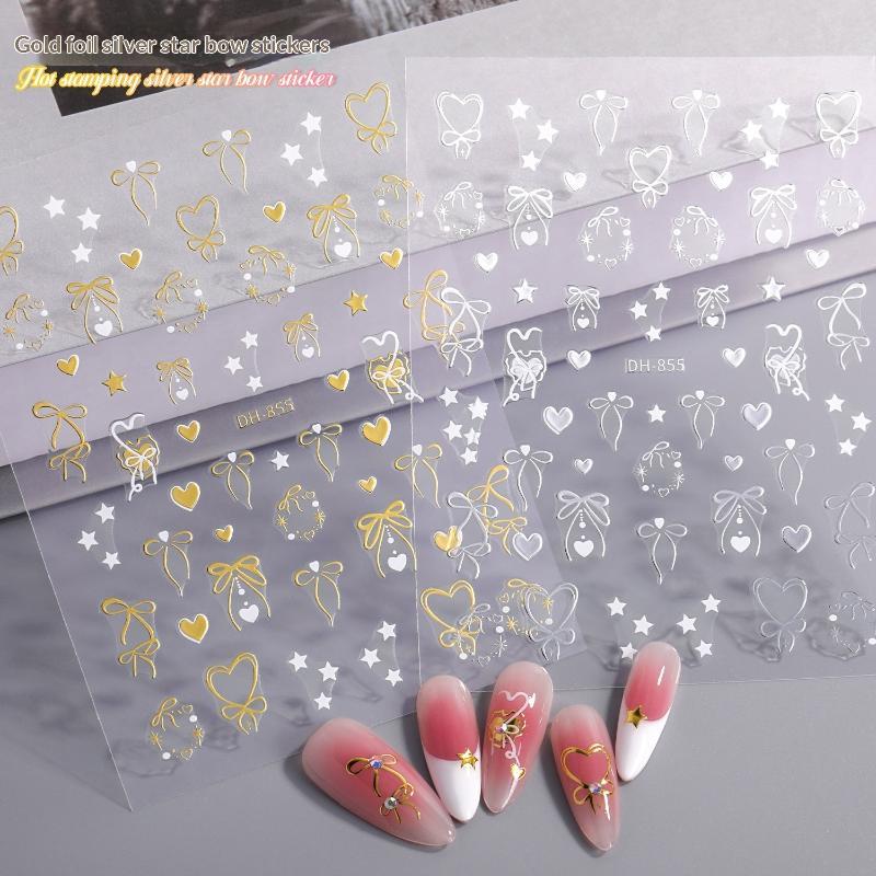 3D Cute Bowknot Heart Nail Stickers Self Adhesive Easy Peel DIY Manicure Decorations for Teen Girls Home Nail Art DIY