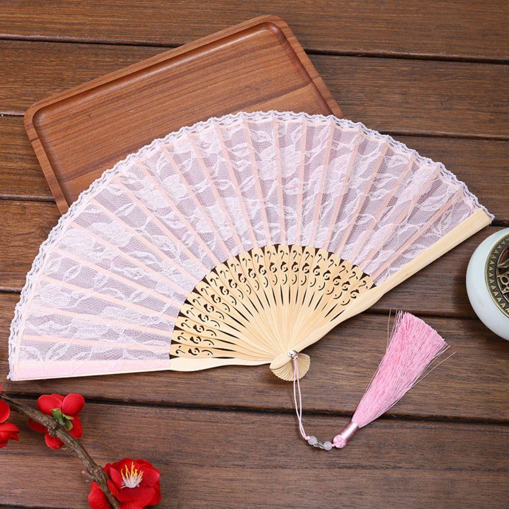 Luxury Portable Folding Fan Fan Tassel Pendent Lightweight Lace Handheld Fans Durable Hollow Handle Chinese Fan Decor