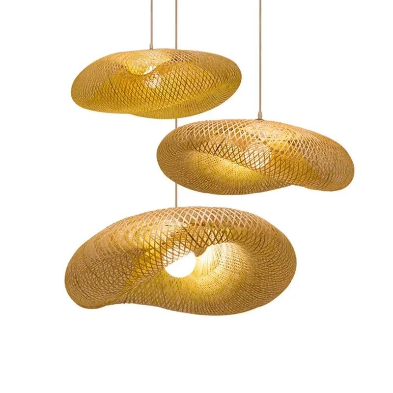 Ručně vyráběné závěsné lustrové osvětlení Vintage bambusové tkaní LED závěsné světlo Home Obývací pokoj Kuchyň Dekor Ratanová tkaná lampa