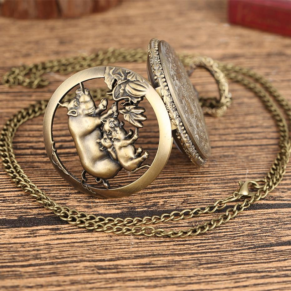 Vintage Chinese Zodiac Quartz Pocket Watch Necklace Pendant Gift Collectible Gifts for Men Women