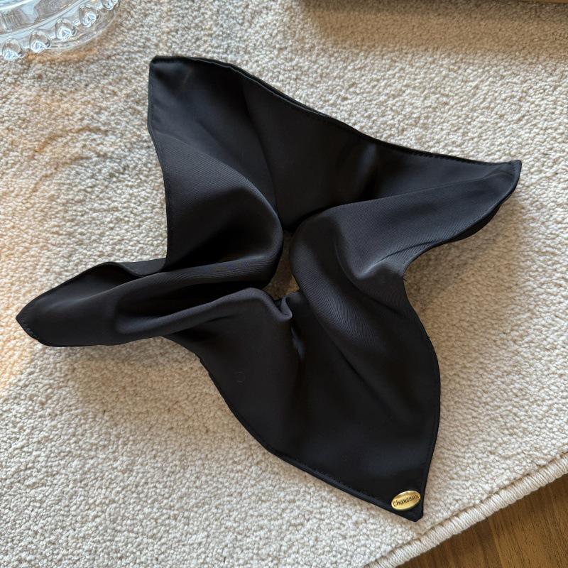 Korean Satin Square Scarf & Hair Tie Set - Retro, Simple, and Elegant Headwear for Women