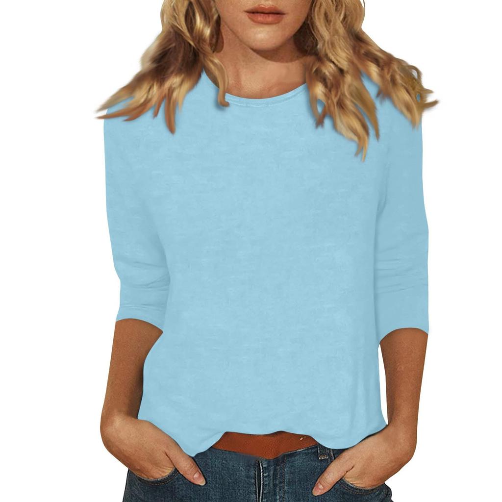 2026 Spring/Summer New Women's Fashion Printed Three-Quarter Sleeve Loose Round Neck Casual T-Shirt Top