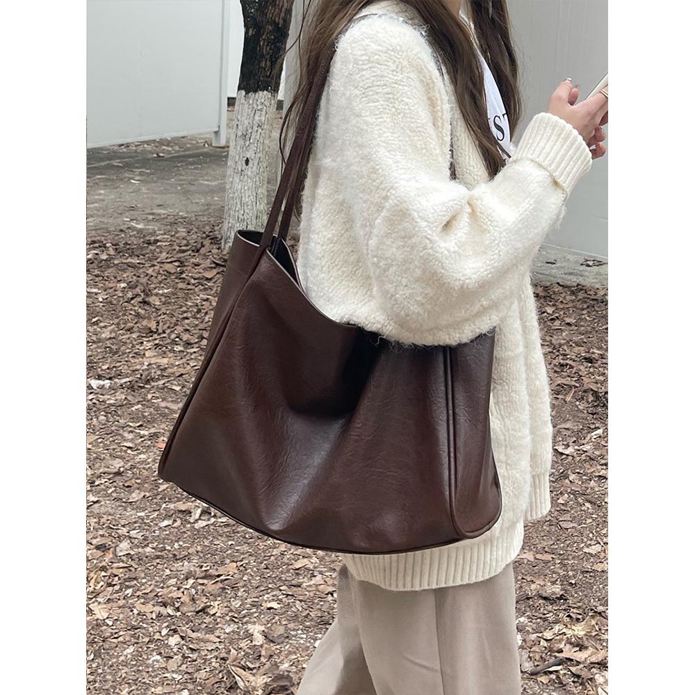 Bolsa Feminina de Grande Capacidade Casual Textura Couro Macio Bolsa de Trabalho Moda Bolsa de Ombro Bolsa Tote