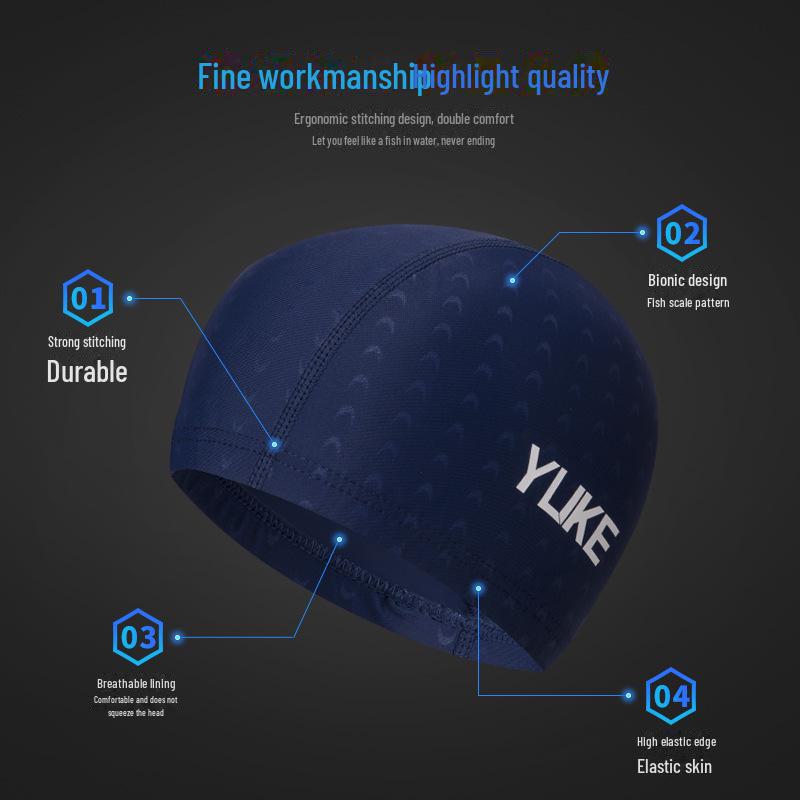 Yuke Unisex Large Swim Cap for Long Hair - Comfortable Elastic Shark Skin Design