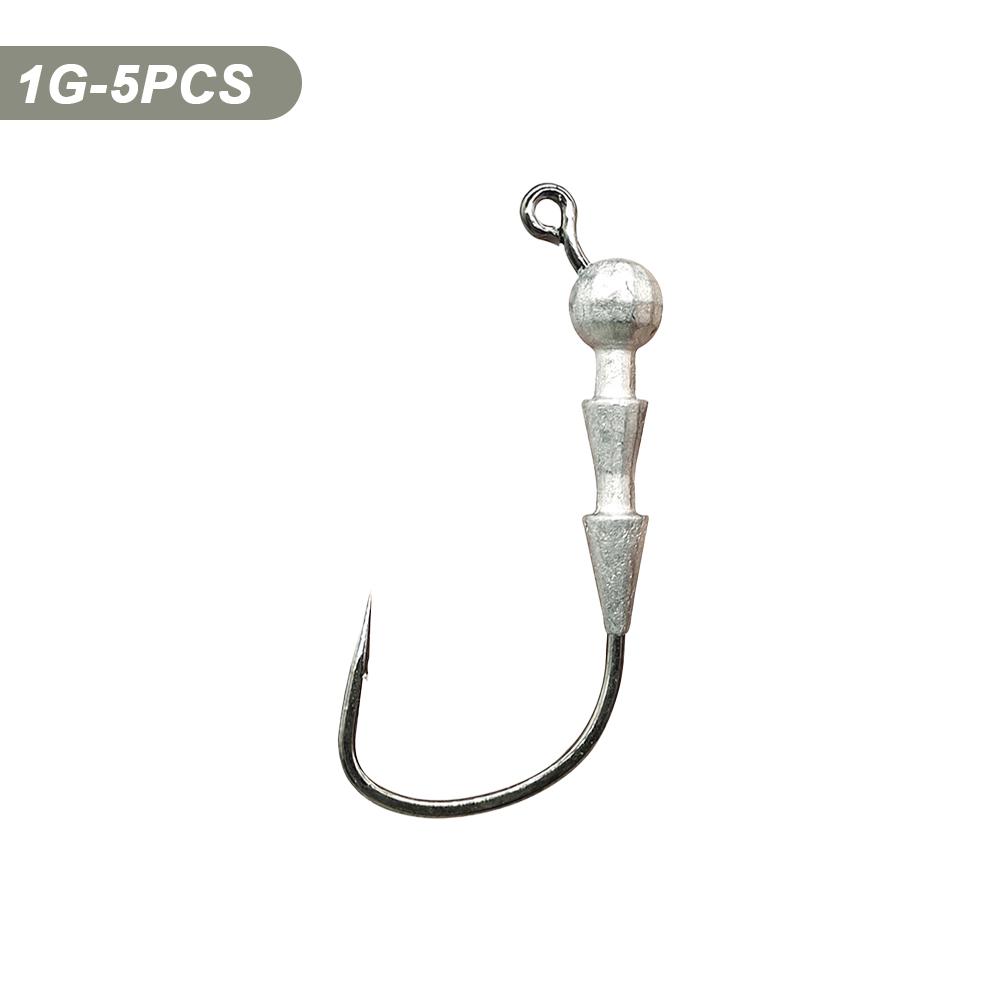 5Pcs Anti Slip Weighted Worm Fishing Hooks Tackle Outdoor Fishing Hook Jig Head Hooks for Soft Plastics Lures Barbed Crank Hooks