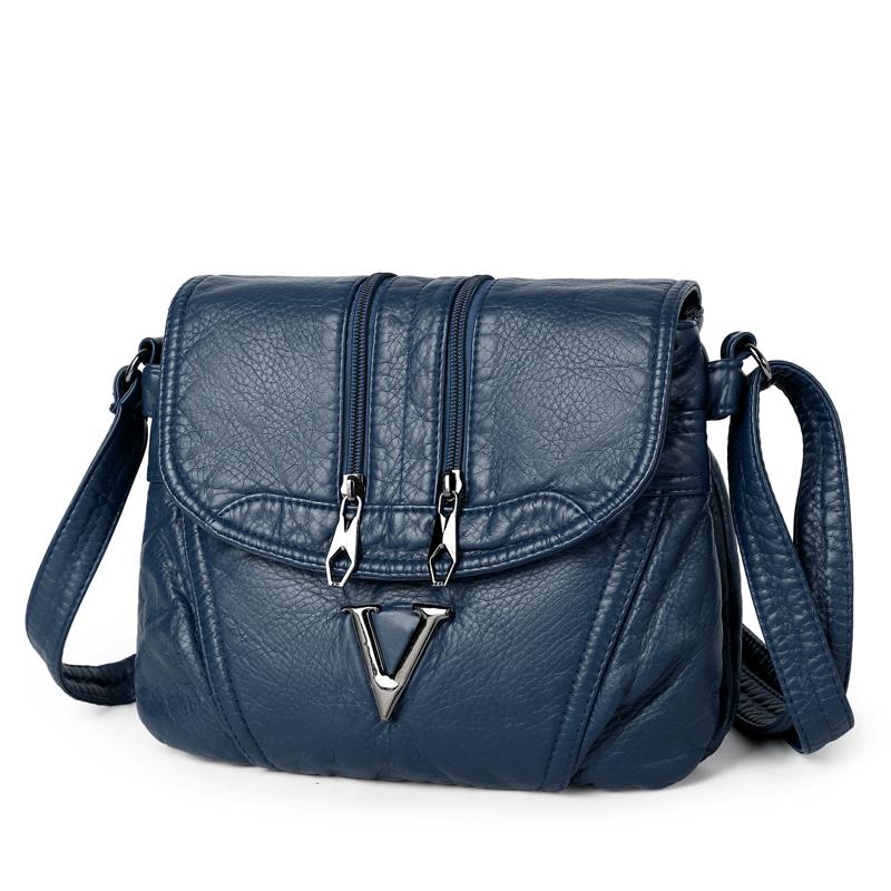 Elegant PU Leather Crossbody Bag for Women – Vintage-Style Design with Dual Zip Closure and Metal V Logo, Perfect for Daily Wear