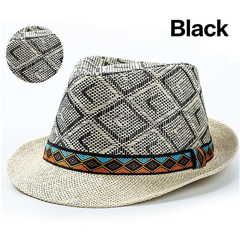 Men Summer Straw Hat British Jazz Sunshade Panama Cap Outdoor Travel Beach Mesh Breathable Sunscreen Caps
