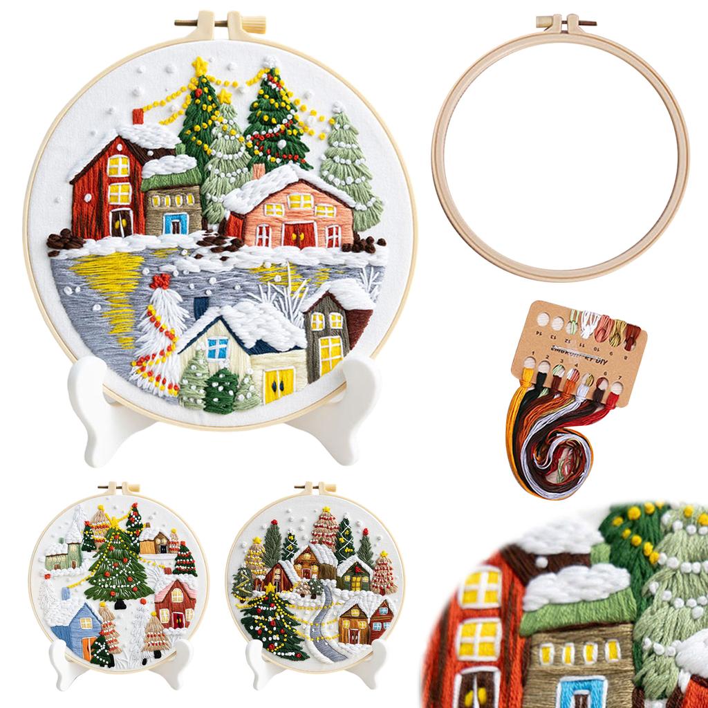 Cross Stitch Needlepoint Kit with Needle Thread Instructions Christmas Series Craft Needlework Multi-Purpose for Adults Beginner